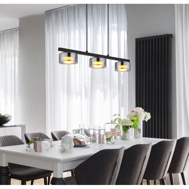 higgins-16055-3hs-g29996-6 Suspensie metal negru mat, aluminiu negru periat, sticlă fumurie, cablu PVC negru, LxLxH: 650x130x1100mm, incl. 3x GX53 LED 6W 230V, sursă 400lm, ieșire 270lm, 1800K, incl. bec LED 10162 - imagine 1