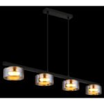 Suspensie metal negru mat, aluminiu auriu periat, sticlă chihlimbar, cablu PVC negru, LxLxH: 900x130x1100mm, incl. 4x GX53 LED 6W 230V, sursă 400lm, ieșire 330lm, 1800K, incl. bec LED 10162 - imagine 3