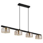 Suspensie metal negru mat, aluminiu auriu periat, sticlă chihlimbar, cablu PVC negru, LxLxH: 900x130x1100mm, incl. 4x GX53 LED 6W 230V, sursă 400lm, ieșire 330lm, 1800K, incl. bec LED 10162 - imagine 4