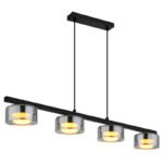 Suspensie metal negru mat, aluminiu negru periat, sticlă fumurie, cablu PVC negru, LxLxH: 900x130x1100mm, incl. 4x GX53 LED 6W 230V, sursă 400lm, ieșire 270lm, 1800K, incl. bec LED 10162