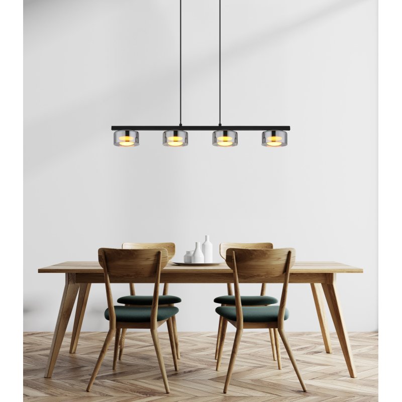 higgins-16055-4hs-g29998-6 Suspensie metal negru mat, aluminiu negru periat, sticlă fumurie, cablu PVC negru, LxLxH: 900x130x1100mm, incl. 4x GX53 LED 6W 230V, sursă 400lm, ieșire 270lm, 1800K, incl. bec LED 10162 - imagine 1