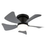 Ventilator de tavan metal negru mat, plastic gri, plastic opal, dimmable, mai multe niveluri prin comutator de perete, telecomandă, baterie inclusă 1x CR2025, 15m², ø: 400mm, H: 126mm, incl. LED 9W 230V, sursă 1000lm, ieșire 800lm, CCT 2700-6500K