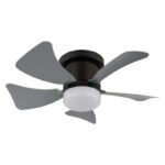 Ventilator de tavan metal negru mat, plastic gri, plastic opal, dimmable, mai multe niveluri prin comutator de perete, telecomandă, baterie inclusă 1x CR2025, 15m², ø: 400mm, H: 126mm, incl. LED 9W 230V, sursă 1000lm, ieșire 800lm, CCT 2700-6500K - imagine 3