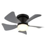Ventilator de tavan metal negru mat, plastic gri, plastic opal, dimmable, mai multe niveluri prin comutator de perete, telecomandă, baterie inclusă 1x CR2025, 15m², ø: 400mm, H: 126mm, incl. LED 9W 230V, sursă 1000lm, ieșire 800lm, CCT 2700-6500K - imagine 4