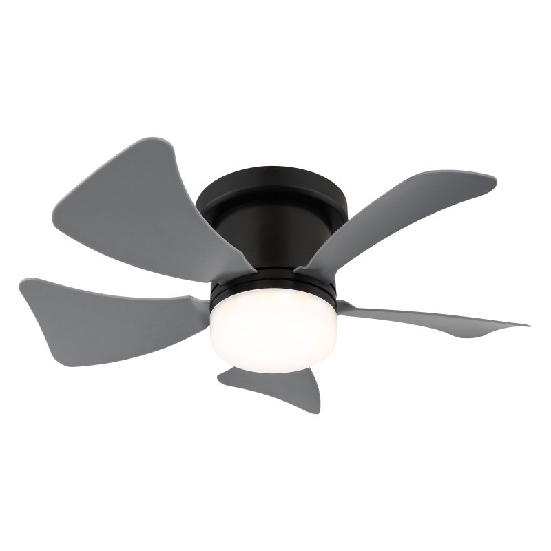hines-03609a-g29321 Ventilator de tavan metal negru mat, plastic gri, plastic opal, dimmable, mai multe niveluri prin comutator de perete, telecomandă, baterie inclusă 1x CR2025, 15m², ø: 400mm, H: 126mm, incl. LED 9W 230V, sursă 1000lm, ieșire 800lm, CCT 2700-6500K - imagine 1