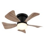 Ventilator de plafon metal negru mat, plastic aspect lemn închis, plastic opal, dimmable, mai multe niveluri prin întrerupător de perete, telecomandă, 1x CR2025, 15m², ø: 400mm, H: 126mm, incl. LED 9W 230V, sursă 1000lm, ieșire 800lm, CCT 2700-6500K - imagine 3