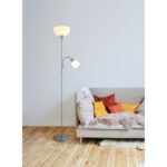 Lampă de podea metal argintiu mat, plastic satinat, cablu PVC negru, comutator de presiune, flexo, comutatorul este situat lângă abajur, ø: 260mm, H: 1787mm, cablu 1800mm, diametru sticlă: 11 cm, înălț. 9cm, excl. 1x E27 60W, excl. 1x E14 40W 230V - imagine 2