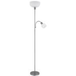 Lampă de podea metal argintiu mat, plastic satinat, cablu PVC negru, comutator de presiune, flexo, comutatorul este situat lângă abajur, ø: 260mm, H: 1787mm, cablu 1800mm, diametru sticlă: 11 cm, înălț. 9cm, excl. 1x E27 60W, excl. 1x E14 40W 230V - imagine 3