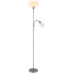 Lampă de podea metal argintiu mat, plastic satinat, cablu PVC negru, comutator de presiune, flexo, comutatorul este situat lângă abajur, ø: 260mm, H: 1787mm, cablu 1800mm, diametru sticlă: 11 cm, înălț. 9cm, excl. 1x E27 60W, excl. 1x E14 40W 230V - imagine 5