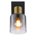 Spotlight metal negru mat, metal auriu mat, sticlă fumurie, gradient transparent, întrerupător la articol,  l x I x A: 80x158x155mm, fără 1x E14 40W 230V - imagine 5