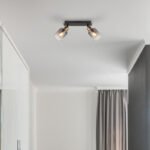 Spotlight metal negru mat, metal auriu mat, sticlă fumurie, gradient transparent, L x l x I: 250x80x182mm, fără 2x E14 40W 230V - imagine 2