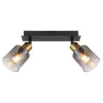 Spotlight metal negru mat, metal auriu mat, sticlă fumurie, gradient transparent, L x l x I: 250x80x182mm, fără 2x E14 40W 230V - imagine 5