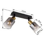 Spotlight metal negru mat, metal auriu mat, sticlă fumurie, gradient transparent, L x l x I: 250x80x182mm, fără 2x E14 40W 230V - imagine 6