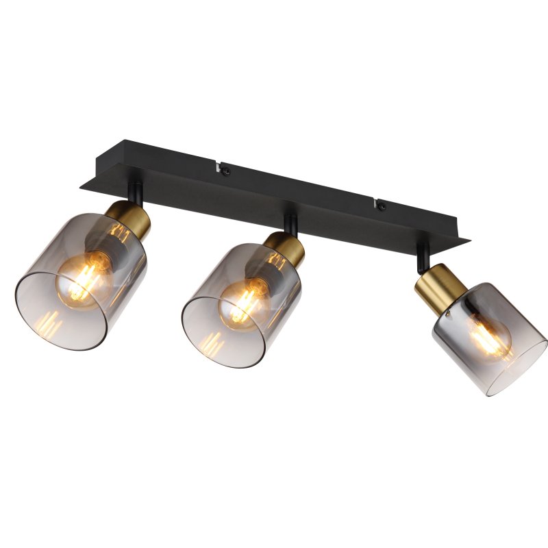 hollsy-54310-3-g28415 Spotlight metal negru mat, metal auriu mat, sticlă fumurie, gradient transparent, L x l x I: 400x80x182mm, fără 3x E14 40W 230V - imagine 1