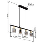 Suspensie metal negru mat, metal auriu mat, sticla afumata, transparenta, cablu PVC negru, inaltime scurta, LxLxH: 650x80x1200mm, excl. 4x E14 25W 230V - imagine 6