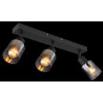 Spot metalic negru mat, sticlă fumurie, gradient transparent, L x l x I: 410x70x140mm, fără 3x E14 40W 230V - imagine 3