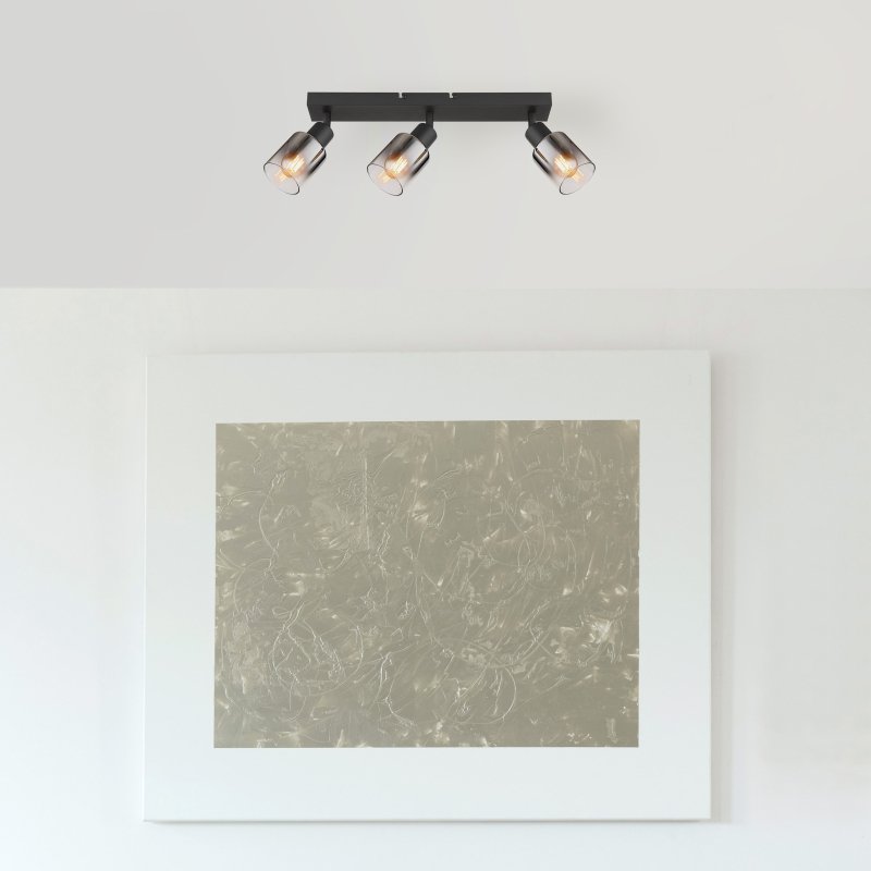 hubertus-54308-3-g28408-6 Spot metalic negru mat, sticlă fumurie, gradient transparent, L x l x I: 410x70x140mm, fără 3x E14 40W 230V - imagine 1