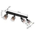 Spot metalic negru mat, sticlă fumurie, gradient transparent, L x l x I: 560x70x140mm, fără 4x E14 40W 230V - imagine 6