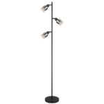 Lampă de podea metal negru mat, sticlă fumurie, gradient transparent, cablu PVC negru, întrerupător cu pedală în cablu, ø: 230mm, I: 1540mm, lungime cablu 1800mm, excl. 3x E14 40W 230V - imagine 3