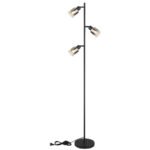 Lampă de podea metal negru mat, sticlă fumurie, gradient transparent, cablu PVC negru, întrerupător cu pedală în cablu, ø: 230mm, I: 1540mm, lungime cablu 1800mm, excl. 3x E14 40W 230V - imagine 5