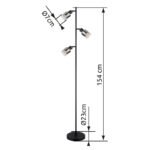 Lampă de podea metal negru mat, sticlă fumurie, gradient transparent, cablu PVC negru, întrerupător cu pedală în cablu, ø: 230mm, I: 1540mm, lungime cablu 1800mm, excl. 3x E14 40W 230V - imagine 6