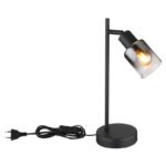 Lampă de masă metal negru mat, sticlă fumurie, gradient transparent, cablu PVC negru, întrerupător pe cablu, L x l x I: 143x120x350mm, lungime cablu 1500mm, fără 1x E14 40W 230V - imagine 4