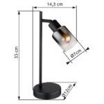 Lampă de masă metal negru mat, sticlă fumurie, gradient transparent, cablu PVC negru, întrerupător pe cablu, L x l x I: 143x120x350mm, lungime cablu 1500mm, fără 1x E14 40W 230V - imagine 5