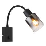 Lampă de perete metal negru mat, sticlă fumurie, gradient transparent, silicon negru mat, cablu PVC negru, întrerupător pe articol, flexo,  l x I x A: 70x465x350mm, lungime cablu 1500mm, fără 1x E14 40W 230V