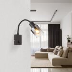 Lampă de perete metal negru mat, sticlă fumurie, gradient transparent, silicon negru mat, cablu PVC negru, întrerupător pe articol, flexo,  l x I x A: 70x465x350mm, lungime cablu 1500mm, fără 1x E14 40W 230V