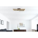 Plafoniera metal negru mat, MDF maro închis, metal negru mat, plastic alb, rotativ/pivotant, 1 dreptunghi rotativ, LxLxA: 690x365x105mm, inclusiv LED 20W 230V, sursa 2100lm, iesire 850lm, 3000K