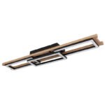 Plafoniera metal negru mat, aspect lemn MDF inchis, plastic alb, reglabil, mai multe niveluri prin comutator de perete, culorile pot fi fixate, memorie, lumina de noapte, telecomanda, 2xAAA, 1000x345x110, LED 30W 230V, 150-1800lm, CCT2700-6500K - imagine 3