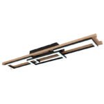 Plafoniera metal negru mat, aspect lemn MDF inchis, plastic alb, reglabil, mai multe niveluri prin comutator de perete, culorile pot fi fixate, memorie, lumina de noapte, telecomanda, 2xAAA, 1000x345x110, LED 30W 230V, 150-1800lm, CCT2700-6500K - imagine 7