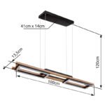 Suspensie metal negru mat, MDF maro închis, metal negru mat, plastic alb, mai multe niveluri prin întrerupător de perete, funcție de memorie, înălțimea poate fi scurtată, LxLxH: 1000x135x1200mm, incl.LED 30W 230V, sursă 3200lm, ieșire 1000lm, 3000K - imagine 5