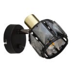 Spot din metal negru mat, metal auriu mat, cristale de sticlă de culoarea fumului, comutator basculant pe articol, LxÎ: 92x125mm, AL: 160mm,excl 1x E14 40W 230V - imagine 4