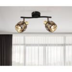 Spot metal negru mat, metal auriu mat, cristale de sticlă fumurii, Lxlxh: 280x220x180mm,excl 2x E14 40W 230V - imagine 2