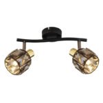 Spot metal negru mat, metal auriu mat, cristale de sticlă fumurii, Lxlxh: 280x220x180mm,excl 2x E14 40W 230V - imagine 5