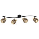 Spot metal negru mat, metal auriu mat, cristale de sticlă fumurii, mobil, Lxlxh: 700x315x180mm, excl 4x E14 40W 230V - imagine 4