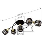 Plafoniera metal negru mat, metal auriu mat, cristale de sticla fumurii, LxLxA: 614x360x210mm, excl. 5x E14 40W 230V - imagine 6