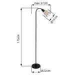 Lampă de podea metal negru mat, grilă metalică negru mat, întrerupător pe cablu, flexo, L x l x I: 370x220x1750mm, lungime cablu 1800mm, fără bec 1x E27 40W 230V - imagine 6