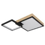 Plafonieră metal negru mat, MDF lemn optic închis, alb acrilic, reglabil, efect curcubeu RGB, funcție de memorie, rotativ/orientabil, telecomandă, L x l x I: 600x410x100mm, LED 21W+RGB 3W 230V, 215-2150lm sursă, 100-1000lm ieșire, CCT 2700-6500K - imagine 3