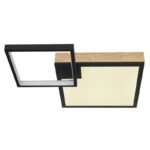 Plafonieră metal negru mat, MDF lemn optic închis, alb acrilic, reglabil, efect curcubeu RGB, funcție de memorie, rotativ/orientabil, telecomandă, L x l x I: 600x410x100mm, LED 21W+RGB 3W 230V, 215-2150lm sursă, 100-1000lm ieșire, CCT 2700-6500K - imagine 4