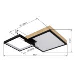 Plafonieră metal negru mat, MDF lemn optic închis, alb acrilic, reglabil, efect curcubeu RGB, funcție de memorie, rotativ/orientabil, telecomandă, L x l x I: 600x410x100mm, LED 21W+RGB 3W 230V, 215-2150lm sursă, 100-1000lm ieșire, CCT 2700-6500K - imagine 6