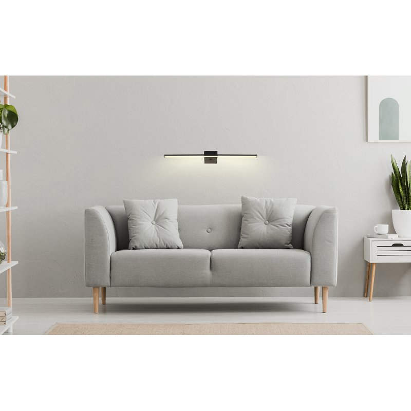 jaime-41922b-g28001-5 Lampă de perete metal negru, aluminiu negru mat, plastic alb, întrerupător pe produs, l x I: 615x37mm, A: 110mm, incl. LED 12W 230V, 1330lm sursă, 590lm putere, 4000K - imagine 1
