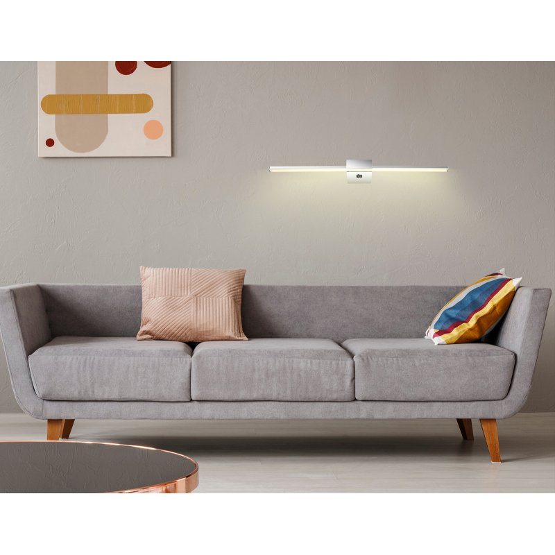 jaime-41922c-g28002-4 Lampă de perete din metal cromat, aluminiu cromat, plastic alb, întrerupător pe produs, l x I: 615x37mm, A: 110mm, incl. LED 12W 230V, sursă 1330lm, 780lm, 4000K - imagine 1