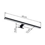 Aplică metal negru mat, aluminiu negru mat, plastic alb, IP44, l x I: 600x40mm, A: 120mm, incl. LED 12W 230V, sursă 1330lm, putere 530lm, 4000K - imagine 6