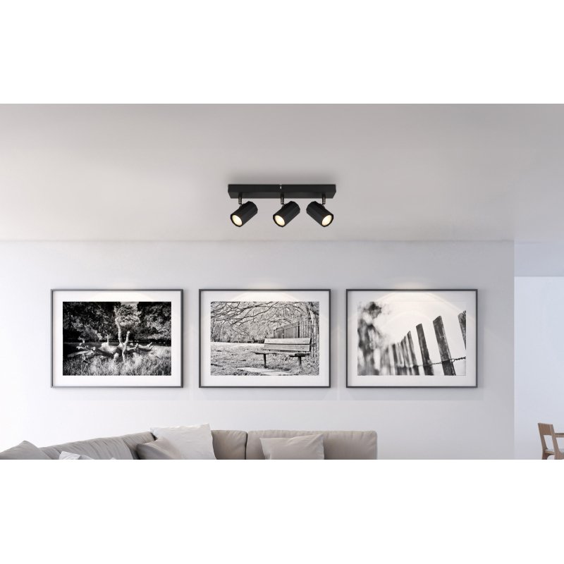 james-57918-3b-g29608-6 Plafoniera Spot metalic negru mat, aluminiu negru mat, LxLxA: 390x60x145mm, excl. 3x GU10 25W 230V - imagine 1
