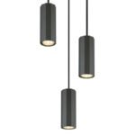 Lampă suspendată metal gri mat, aluminiu gri mat, cablu PVC negru, ø: 210mm, H: 1200mm, excl. 3x GU10 25W 230V - imagine 4