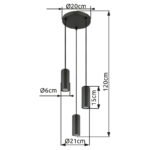 Lampă suspendată metal gri mat, aluminiu gri mat, cablu PVC negru, ø: 210mm, H: 1200mm, excl. 3x GU10 25W 230V - imagine 5
