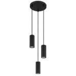 Suspensie metal negru mat, aluminiu negru mat, cablu PVC negru, înălțimea poate fi scurtată, ø: 210mm, H: 1200mm, excl. 3x GU10 25W 230V - imagine 3