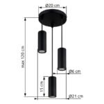 Suspensie metal negru mat, aluminiu negru mat, cablu PVC negru, înălțimea poate fi scurtată, ø: 210mm, H: 1200mm, excl. 3x GU10 25W 230V - imagine 5